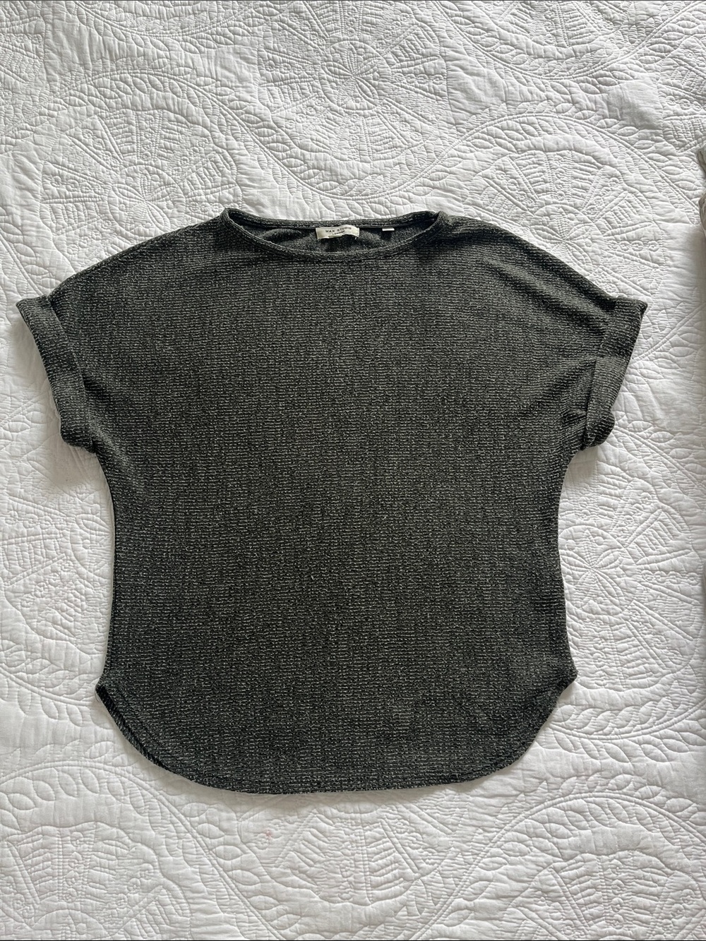 Max Studio Heathered Green Short Sleeve Knit Top XS